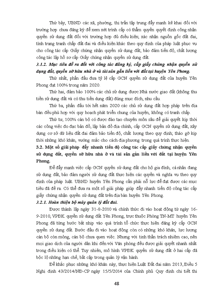 image for page Công tác cấp Giấy chứng nhận quyền sử dụng đất, quyền sở hữu nhà ở và tài sản gắn liền với đất tại Huyện Yên Phong, tỉnh Bắc Ninh giai đoạn 2013-2015
