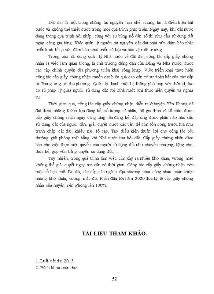 image for page Công tác cấp Giấy chứng nhận quyền sử dụng đất, quyền sở hữu nhà ở và tài sản gắn liền với đất tại Huyện Yên Phong, tỉnh Bắc Ninh giai đoạn 2013-2015