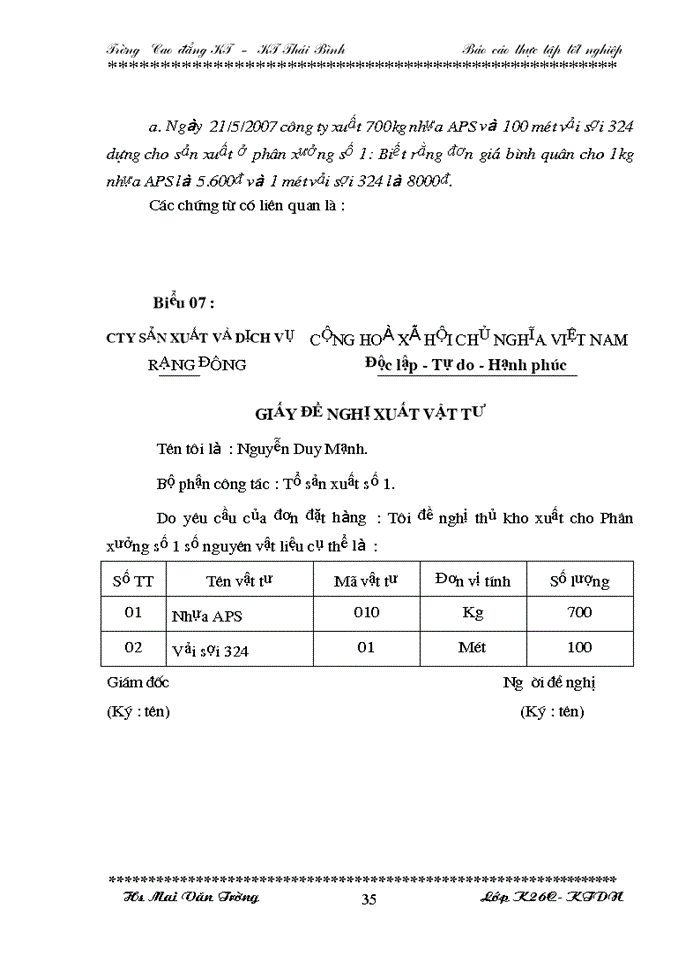 image for page Hoàn thiện công tác kế toán nguyên vật liệu công cụ dung cụ tại công ty sản xuất và dịch vụ Rạng Đông
