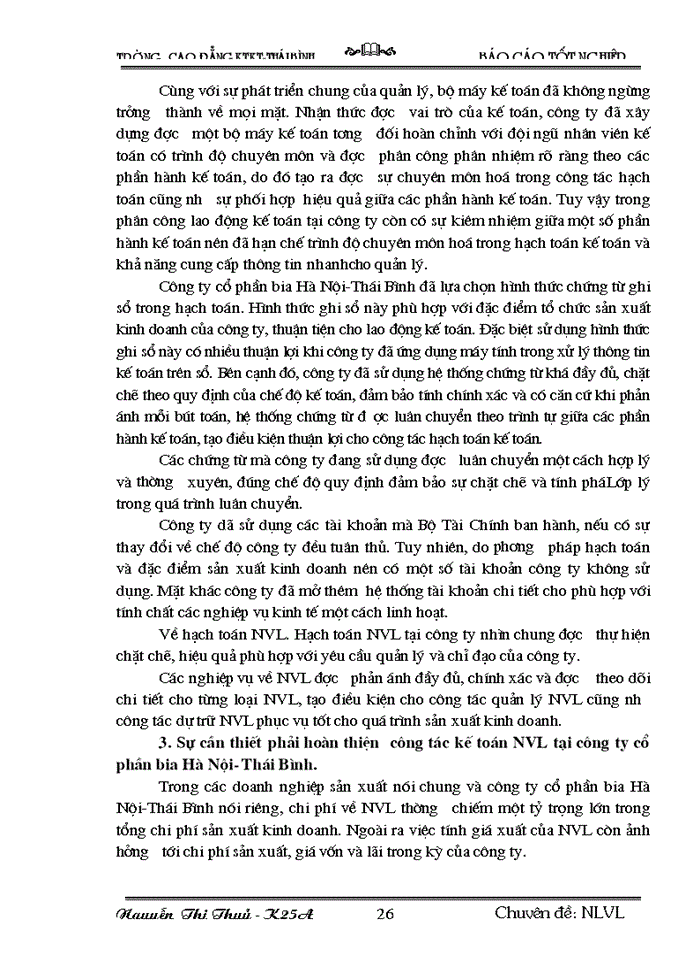 image for page Tổ  chức  công  tác kế toán nguyên vật liệu tại công ty cổ phần bia Hà Nội-Thái Bình