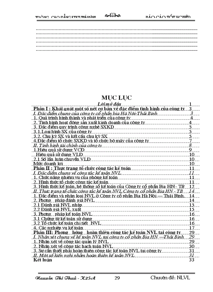 image for page Tổ  chức  công  tác kế toán nguyên vật liệu tại công ty cổ phần bia Hà Nội-Thái Bình