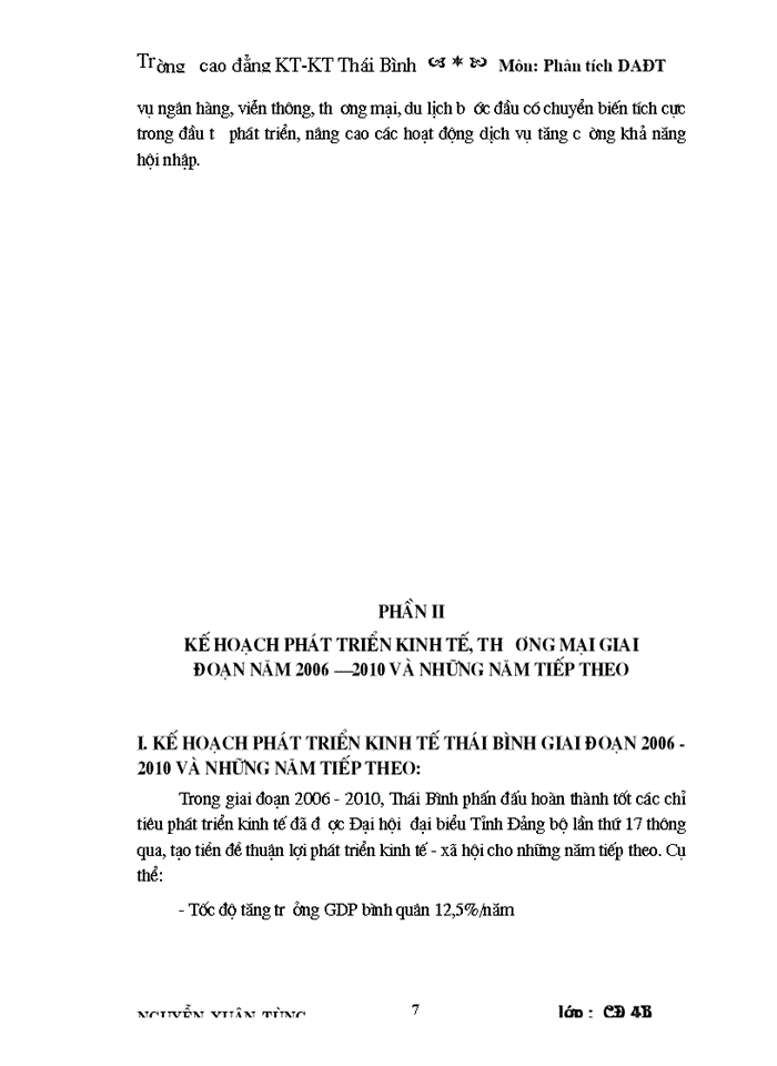 Kế hoạch phát triển kinh tế, thương mại giai đoạn năm 2006  2010 và những năm tiếp theo