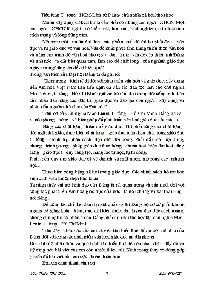 image for page Tiểu luận Tư tưởng HCM-Lịch sử Đảng- chủ nghĩa xã hội khoa học