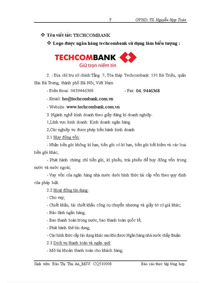 image for page Báo cáo thực tập tổng hợp hội sở ngân hàng TMCP Kĩ Thương Việt Nam - Techcombank