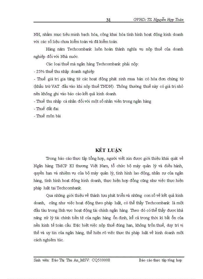 image for page Báo cáo thực tập tổng hợp hội sở ngân hàng TMCP Kĩ Thương Việt Nam - Techcombank