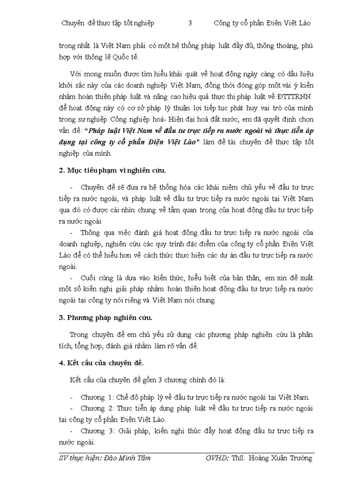 Pháp luật Việt Nam về đầu tư trực tiếp ra nước ngoài và thực tiễn áp dụng tại công ty cổ phần Điện Việt Lào