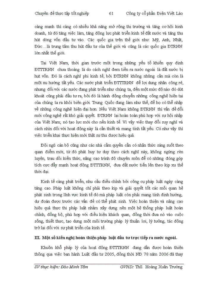 image for page Pháp luật Việt Nam về đầu tư trực tiếp ra nước ngoài và thực tiễn áp dụng tại công ty cổ phần Điện Việt Lào
