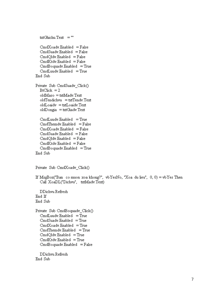 image for page Một số code của chương trình quản lý khách sạn