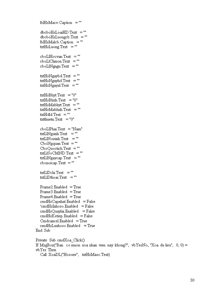 image for page Một số code của chương trình quản lý khách sạn