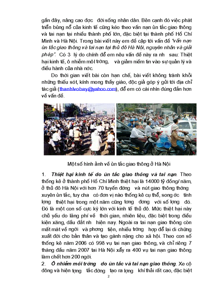 Vấn nạn ùn tắc giao thông và tai nạn tại thủ đô Hà Nội, nguyên nhân và giải pháp