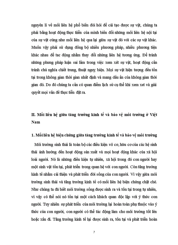 Phép biện chứng về mối liên hệ phổ biến và vận dụng phân tích mối liên hệ giữa tăng trưởng kinh tế với bảo vệ môi trường sinh thái ở Việt Nam