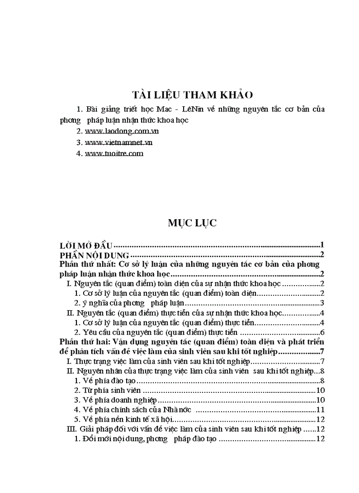image for page Vận dụng nguyên tắc toàn diện và thực tiễn của phương pháp luận nhận thức khoa học để phân tích vấn đề việc làm của sinh viên sau khi tốt nghiệp