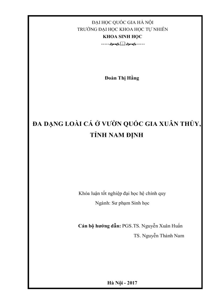 Đa dạng loài cá ở Vườn Quốc gia Xuân Thủy, tỉnh Nam Định