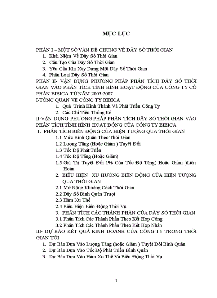 Vận dụng phương pháp phân tích dãy số thời gian vào phân tích tình hình hoạt động của công ty cổ phần BIBICA  từ năm 2003-2007