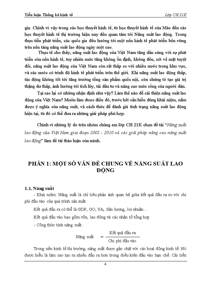Năng suất lao động của Việt Nam giai đoạn 2005 - 2010 và các giải pháp nâng cao năng suất lao động