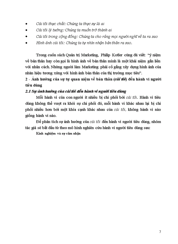 image for page Nghiên cứu ảnh hưởng của sự tự quan niệm về bản thân đến hành vi của người tiêu dùng