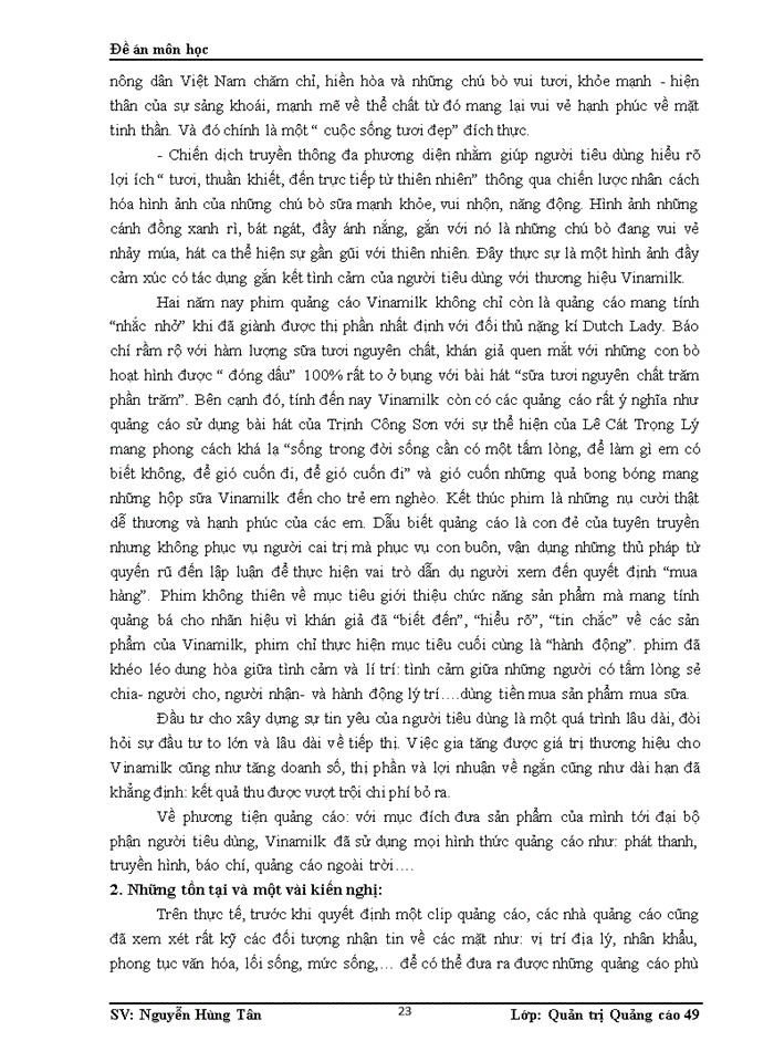 image for page Phân tích video clip quảng cáo 100% sữa tươi nguyên chất Vinamilk