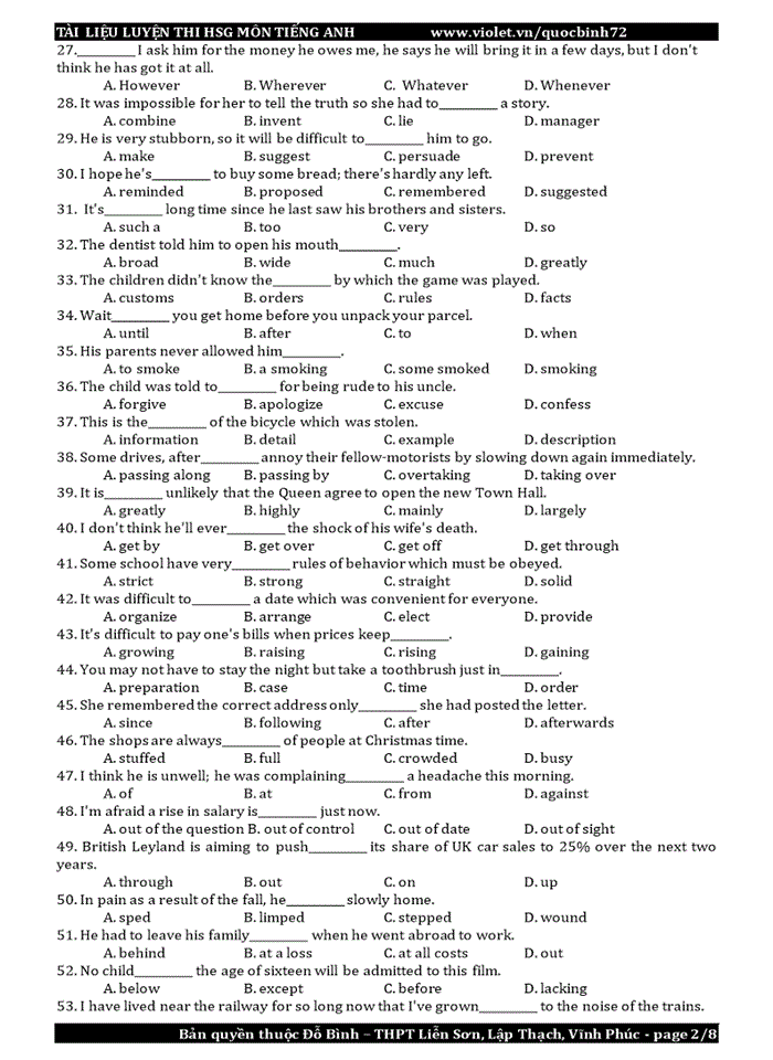image for page Bài tập về từ vựng và ngữ pháp - Lexico Grammar