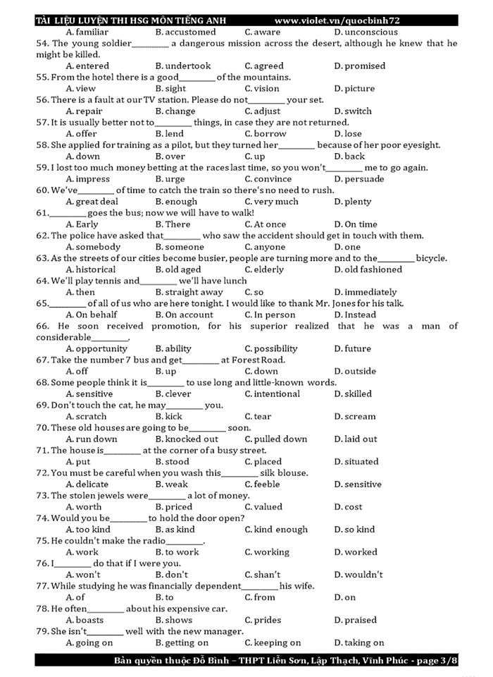 image for page Bài tập về từ vựng và ngữ pháp - Lexico Grammar