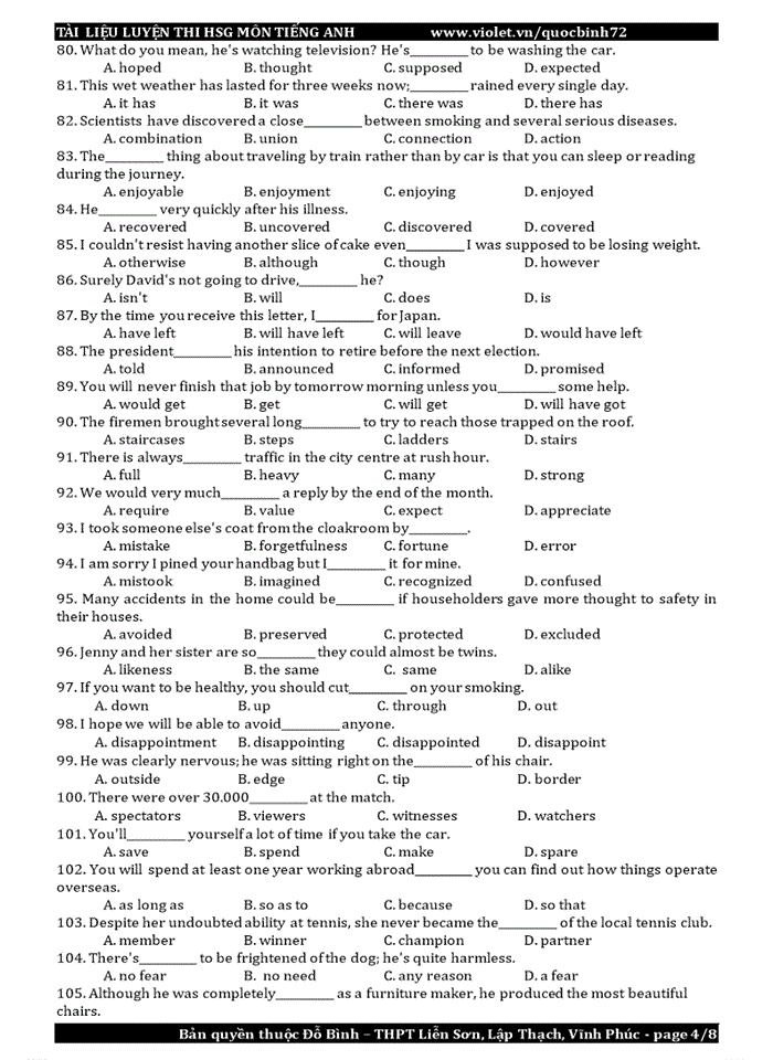image for page Bài tập về từ vựng và ngữ pháp - Lexico Grammar