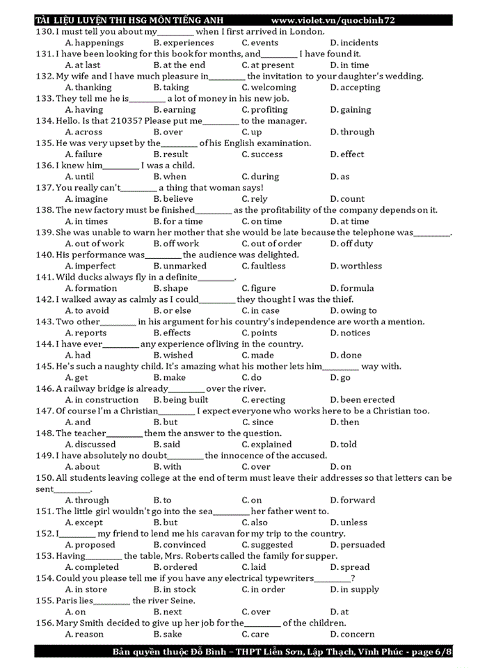 image for page Bài tập về từ vựng và ngữ pháp - Lexico Grammar