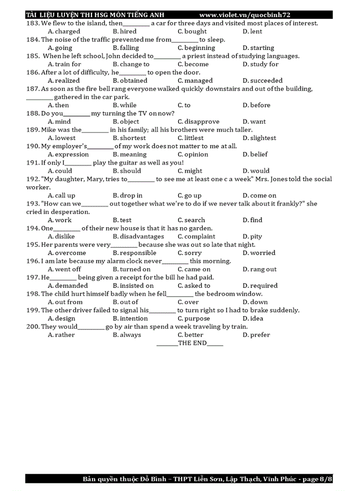 image for page Bài tập về từ vựng và ngữ pháp - Lexico Grammar
