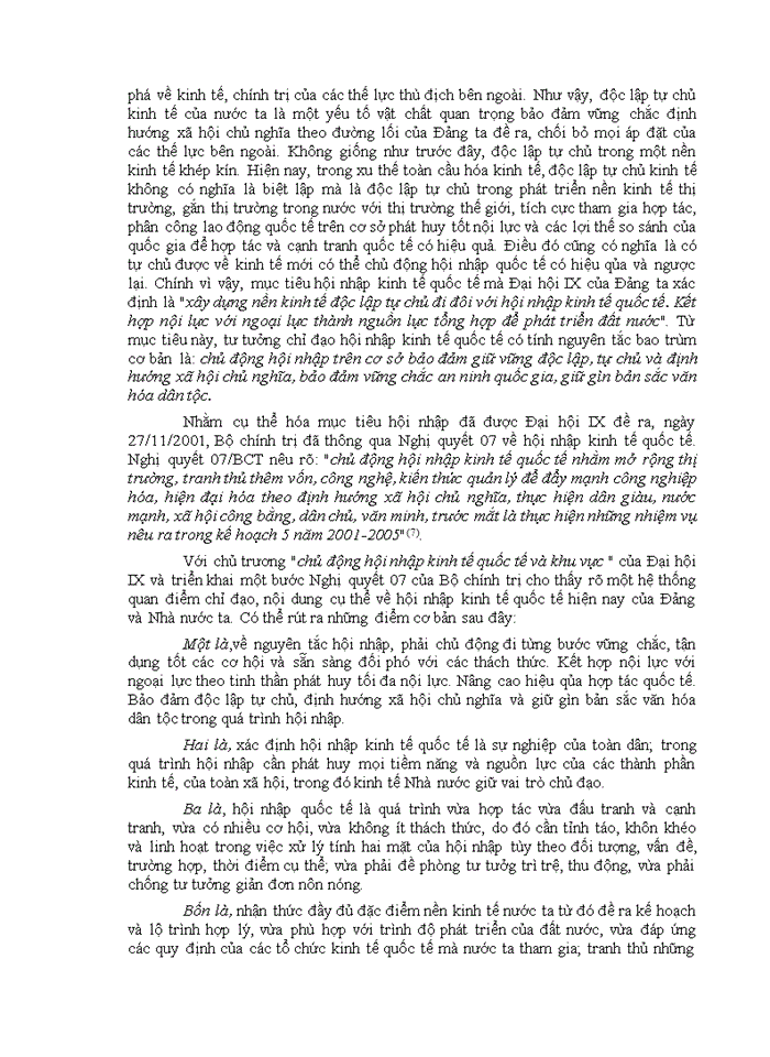 Quan điểm của  Đảng và Nhà Nước ta về toàn cầu hóa và hội nhập kinh tế quốc tế
