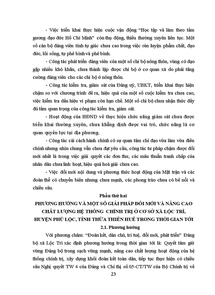 image for page Đổi mới và nâng cao chất lượng hệ thống chính trị ở cơ sở xã Lộc Trì, huyện Phú Lộc, tỉnh Thừa Thiên Huế trong giai đoạn hiện nay