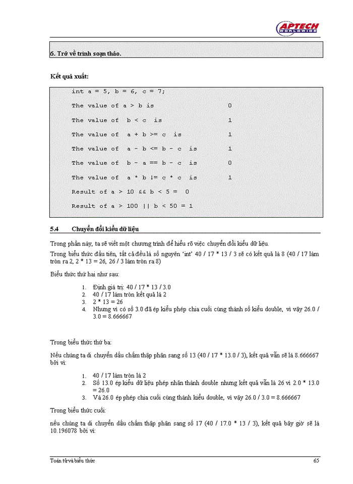 Toán tử biểu thức trong C++