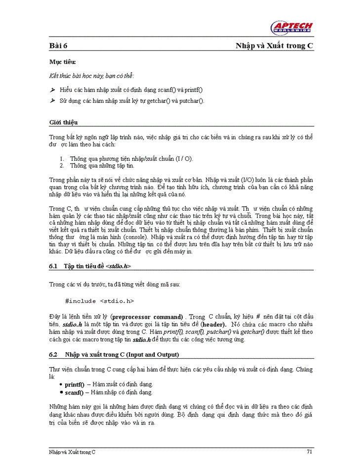 image for page Nhập xuất trong C