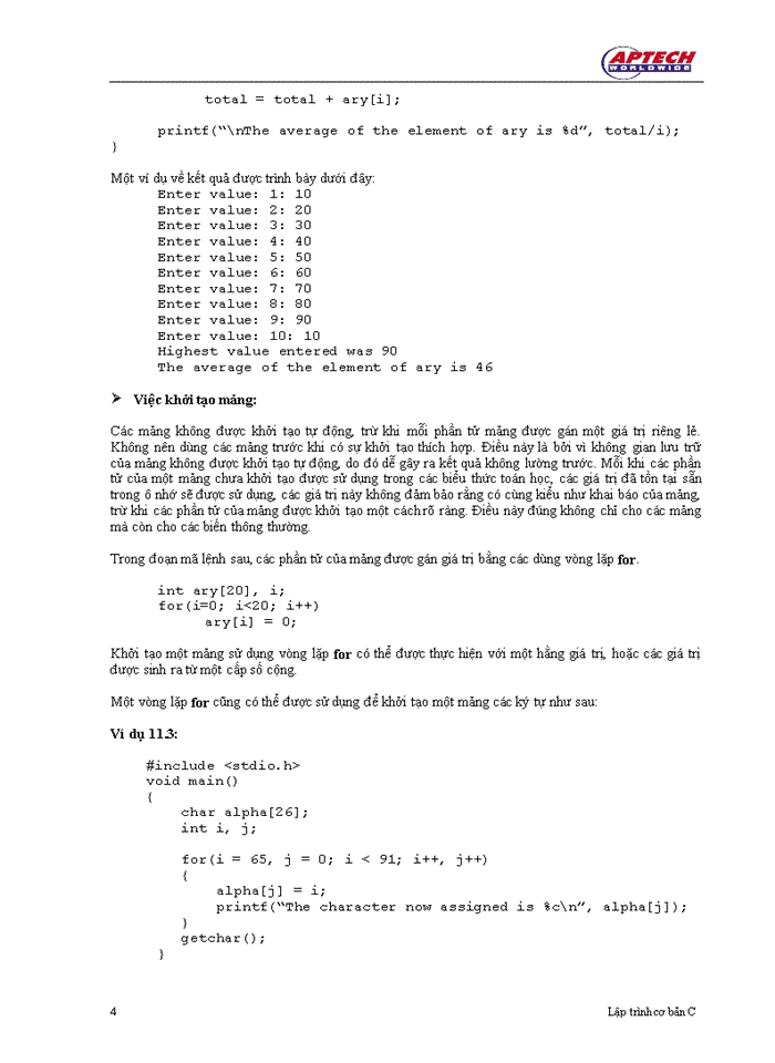 Mảng 1 chiều trong C++