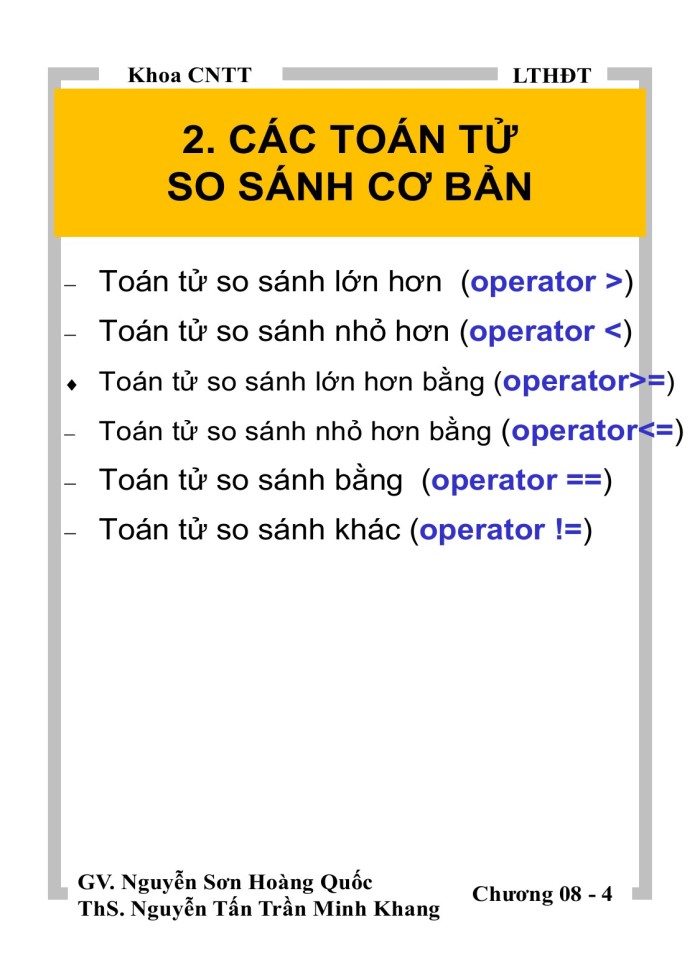 Toán tử so sáng trong C++