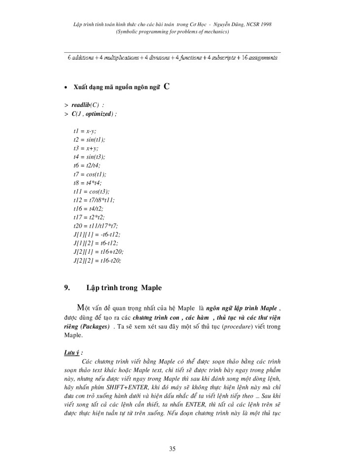 image for page Lập trình tính toán hình thức cho các bài toán trong Cơ Học