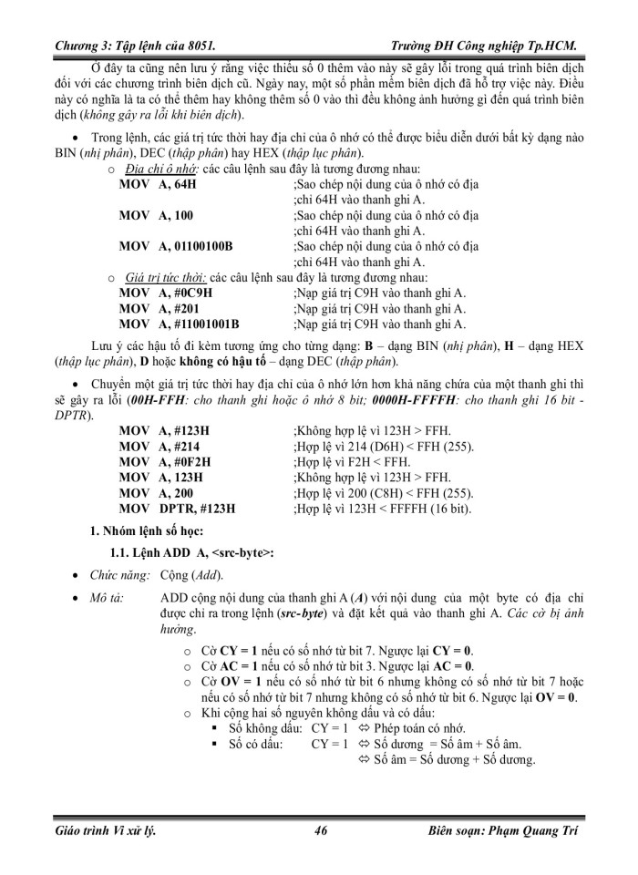 image for page Tập lệnh của 8051