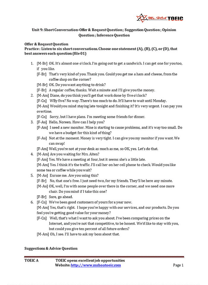 image for page Short Conversation-Offer & Request Question