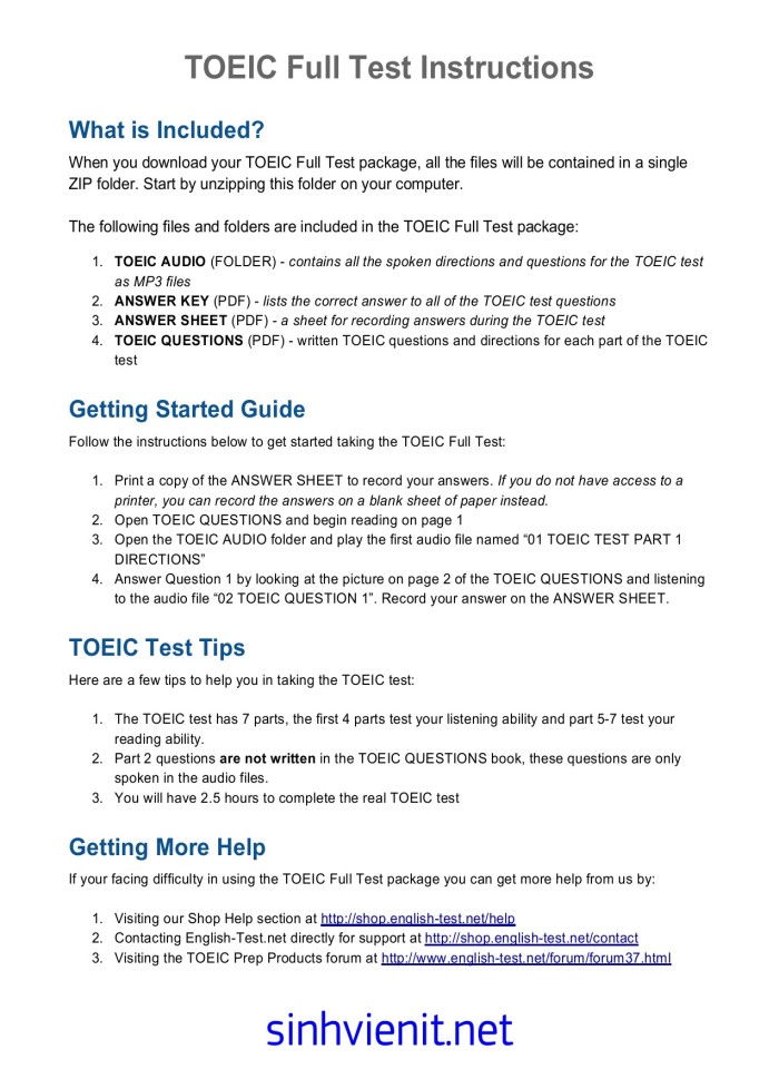 image for page TOEIC Full Test Instructions
