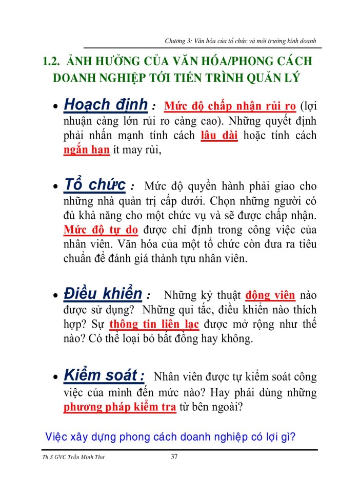 Văn hóa của tổ chức và môi trường kinh doanh