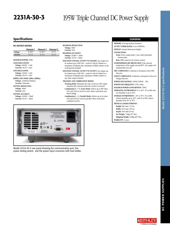 195W Triple Channel DC Power Supply