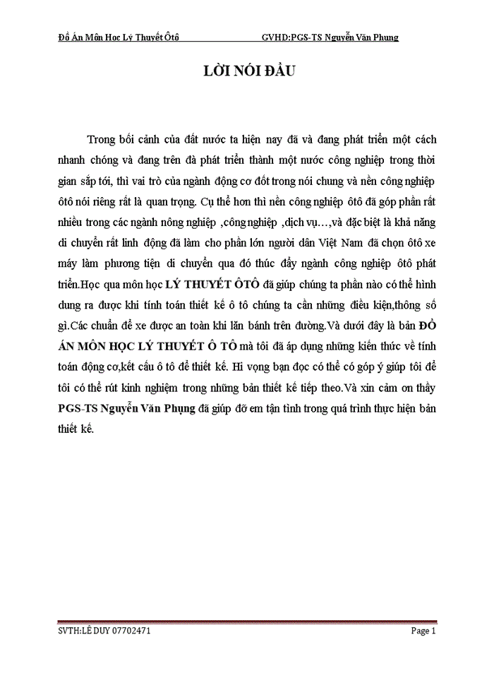 image for page Đồ Án Môn Học Lý Thuyết Ôtô