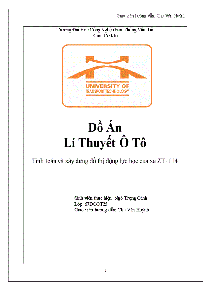 image for page Tính toán và xây dựng đồ thị động lực học của xe ZIL 114