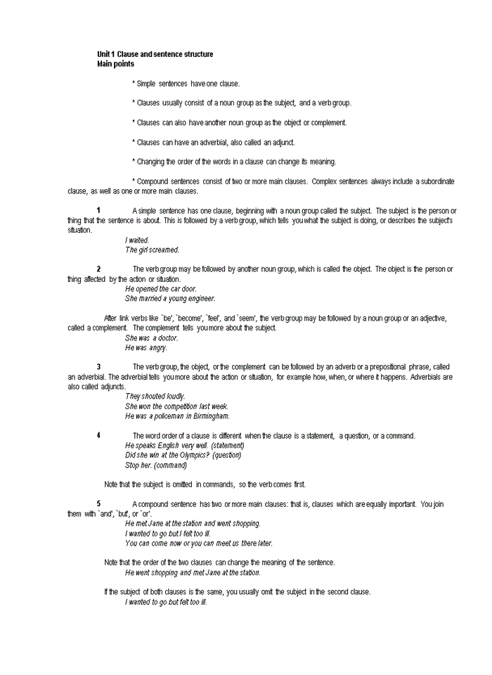 image for page Clause and sentence structure Main points