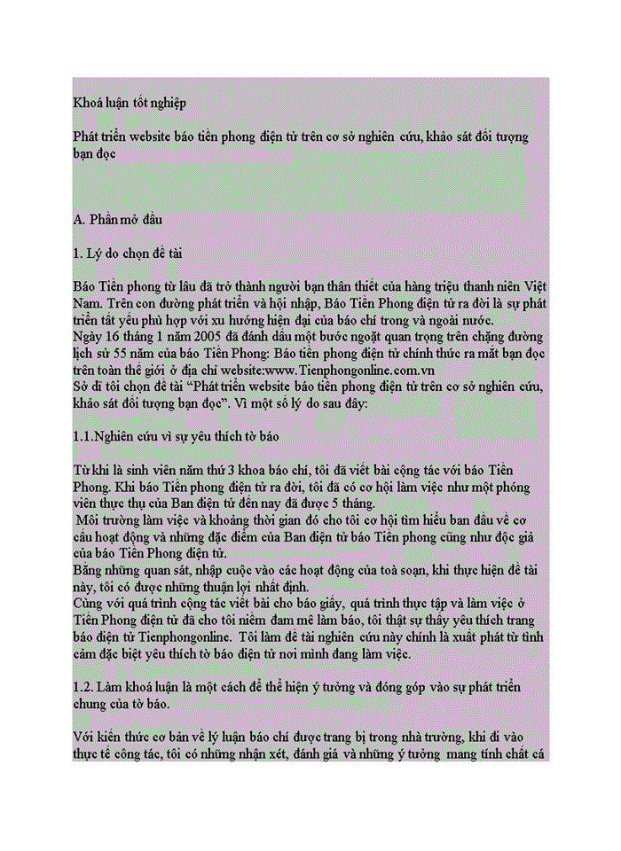 image for page Phát triển website báo tiền phong điện tử trên cơ sở nghiên cứu, khảo sát đối tượng bạn đọc