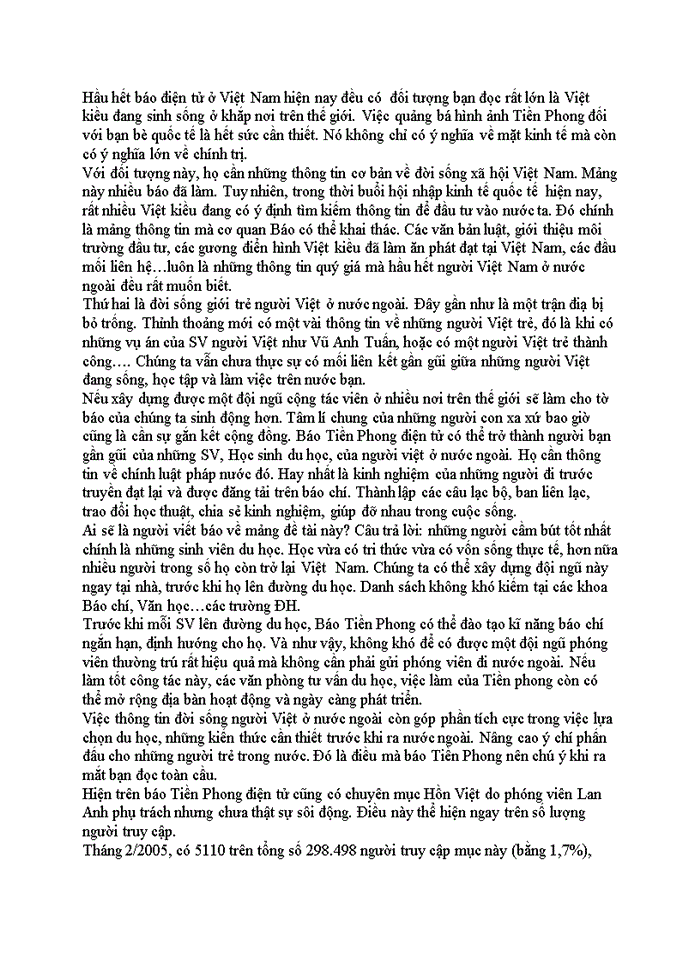 image for page Phát triển website báo tiền phong điện tử trên cơ sở nghiên cứu, khảo sát đối tượng bạn đọc