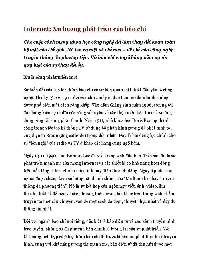 image for page Internet: Xu hướng phát triển của báo chí