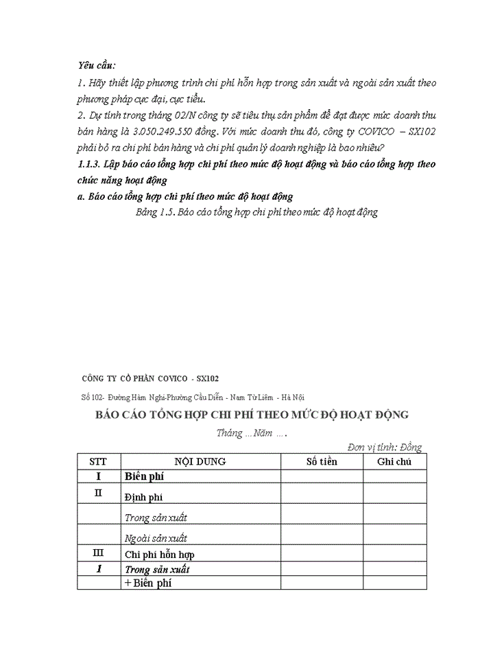 image for page Bài thực hành kế toán quản trị - tại công ty cổ phần covico – sx 102