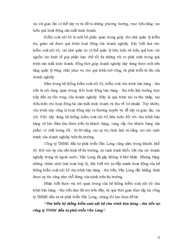 image for page Tìm hiểu hệ thống kiểm soát nội bộ chu trình bán hàng - thu tiền tại công ty TNHH đầu tư phát triển Vân Long