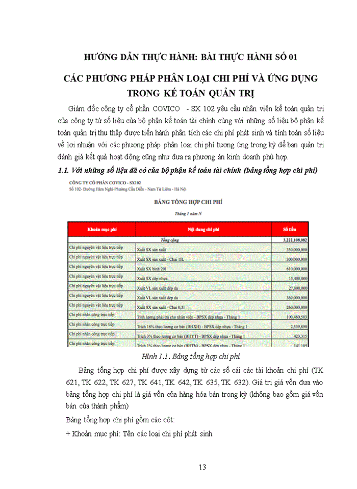 image for page Bài thực hành kế toán quản trị - tại công ty cổ phần covico – sx 102