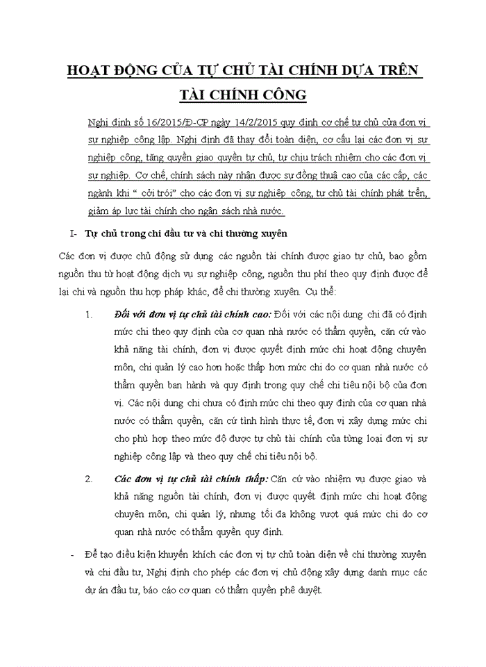 image for page Hoạt động của tự chủ tài chính dựa trên tài chính công