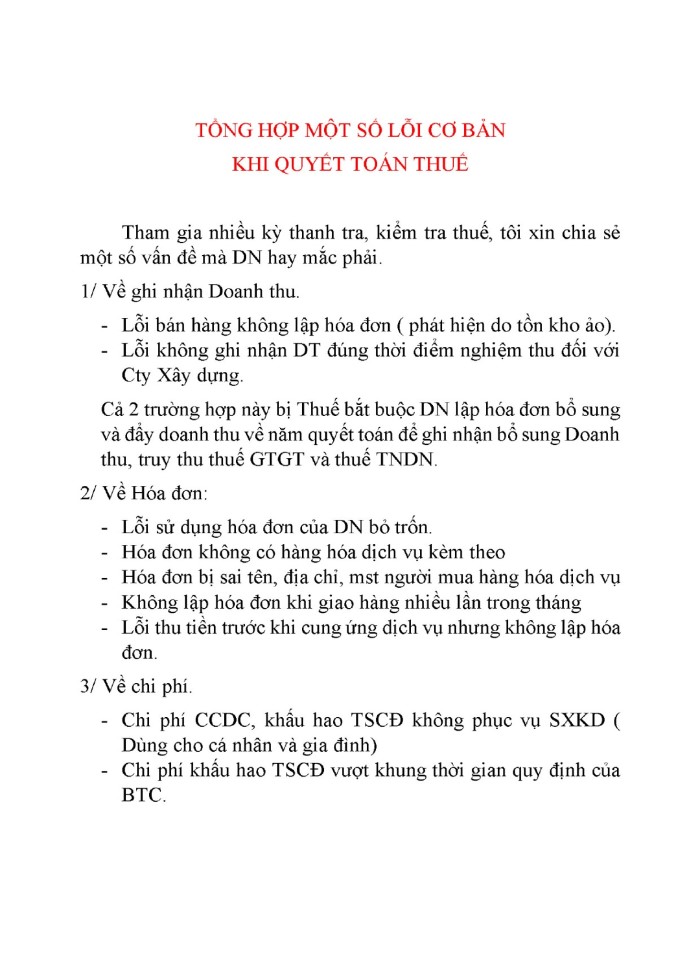 image for page Tổng hợp 1 số lỗi khi quyết toán thuế