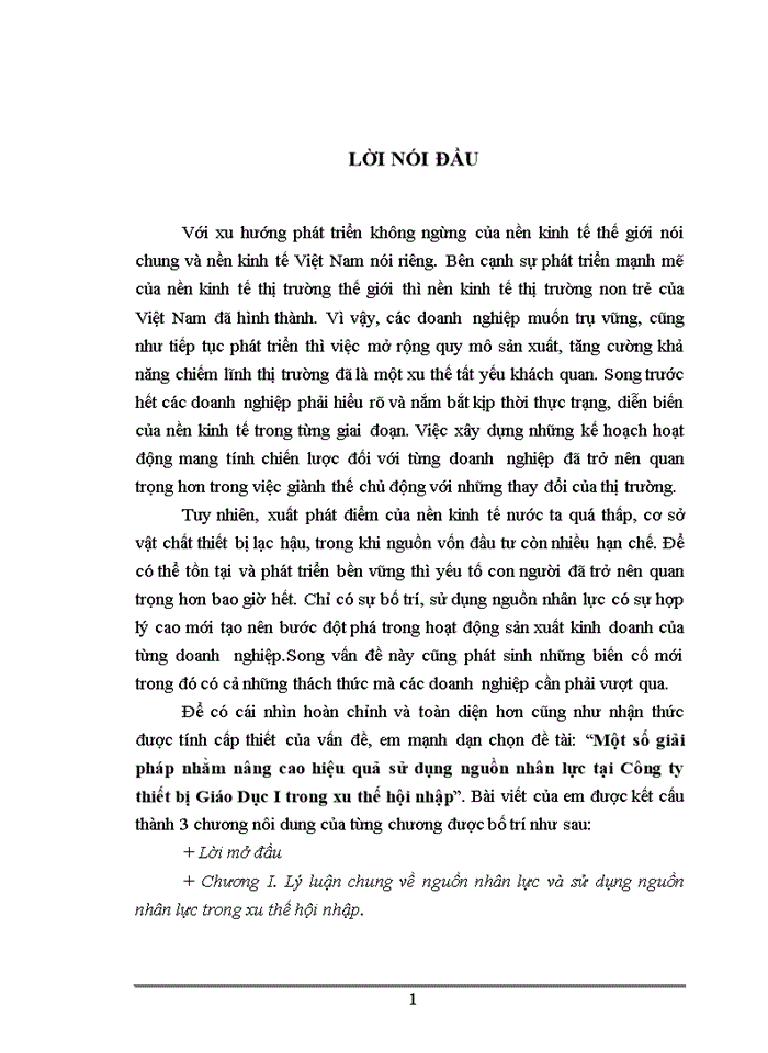 image for page Một số giải pháp nhằm nâng cao hiệu quả sử dụng nguồn nhân lực tại Công ty thiết bị Giáo Dục I trong xu thế hội nhập